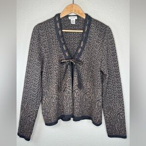 Guido Pisani Wool Blend Womens XL Knit Cardigan Sweater Leopard Print Front Bow